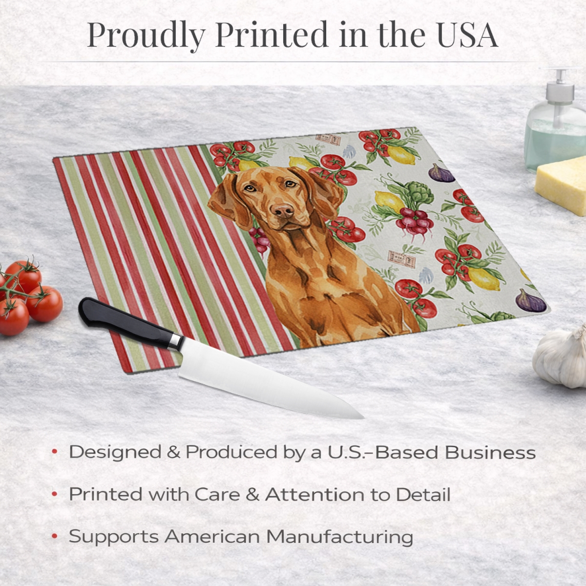 Picture of Carolines Treasures WDK8446LCB 11.25 x 15.25 in. Vizsla Vegetables Glass Cutting Board
