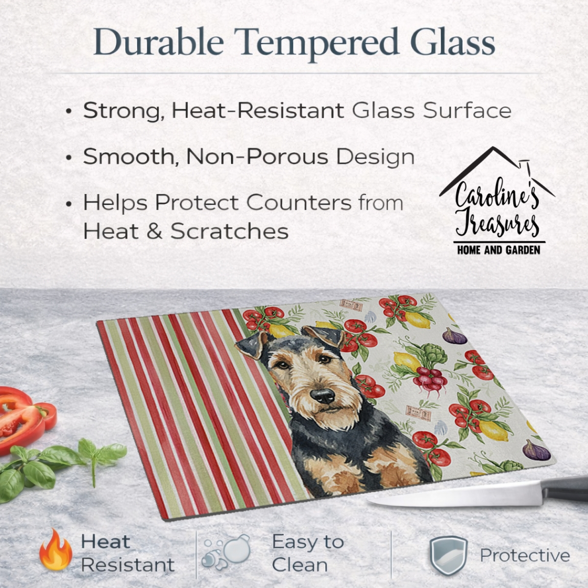 Picture of Carolines Treasures WDK8449LCB 11.25 x 15.25 in. Welsh Terrier Vegetables Glass Cutting Board