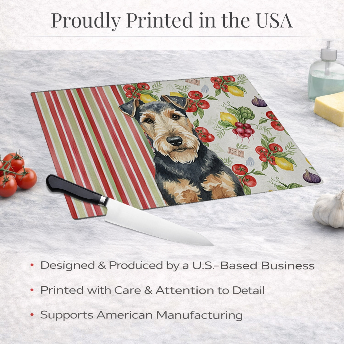 Picture of Carolines Treasures WDK8449LCB 11.25 x 15.25 in. Welsh Terrier Vegetables Glass Cutting Board