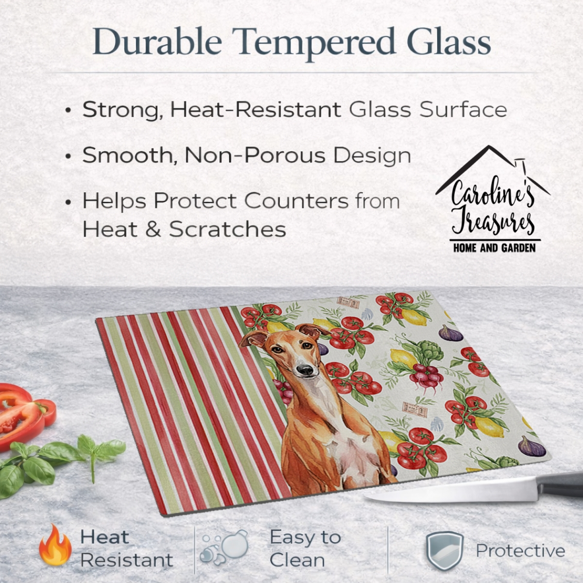 Picture of Carolines Treasures WDK8455LCB 11.25 x 15.25 in. Red Whippet Vegetables Glass Cutting Board