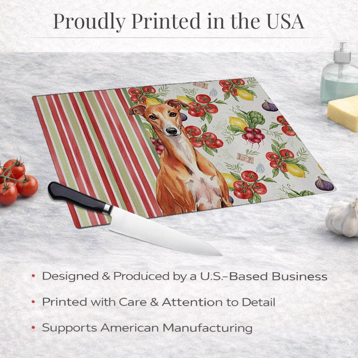 Picture of Carolines Treasures WDK8455LCB 11.25 x 15.25 in. Red Whippet Vegetables Glass Cutting Board