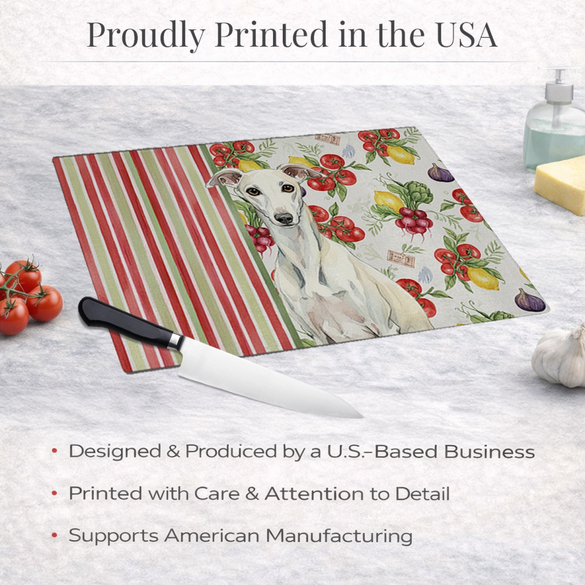 Picture of Carolines Treasures WDK8456LCB 11.25 x 15.25 in. White Whippet Vegetables Glass Cutting Board