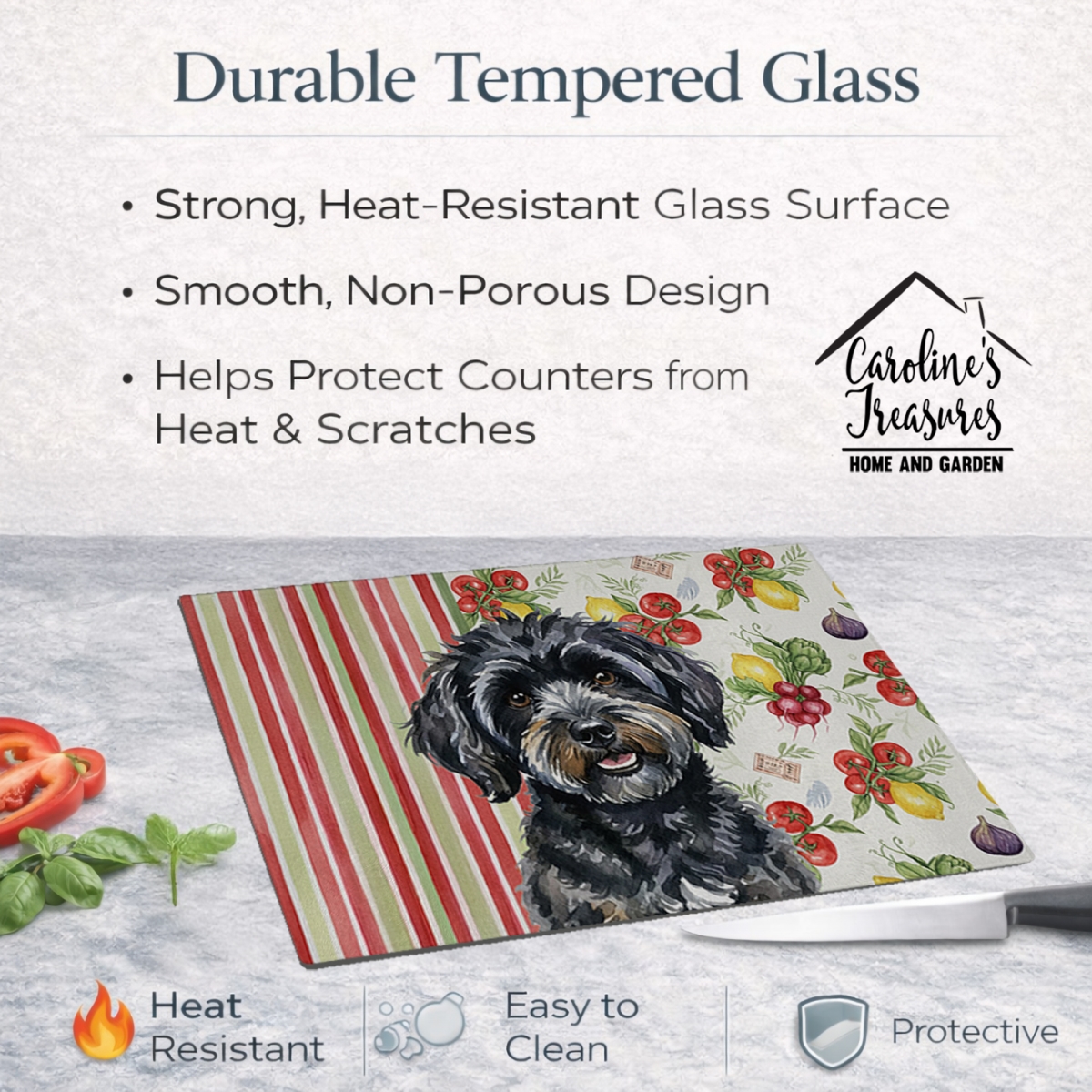 Picture of Carolines Treasures WDK8267LCB 11.25 x 15.25 in. Black Havanese Vegetables Glass Cutting Board