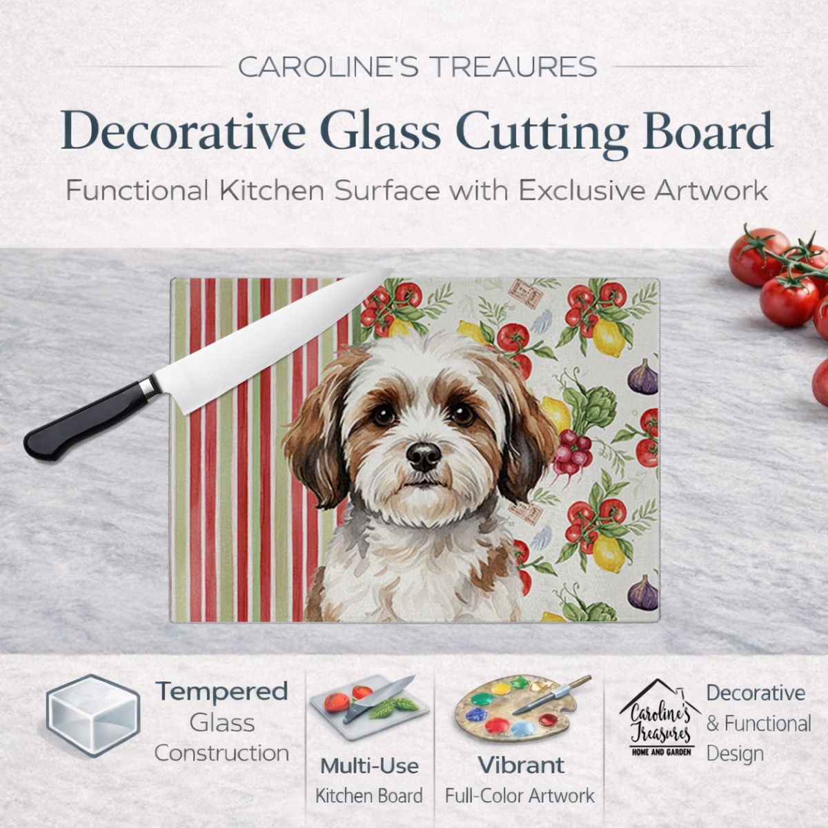 Picture of Carolines Treasures WDK8268LCB 11.25 x 15.25 in. Parti-Color Havanese Vegetables Glass Cutting Board
