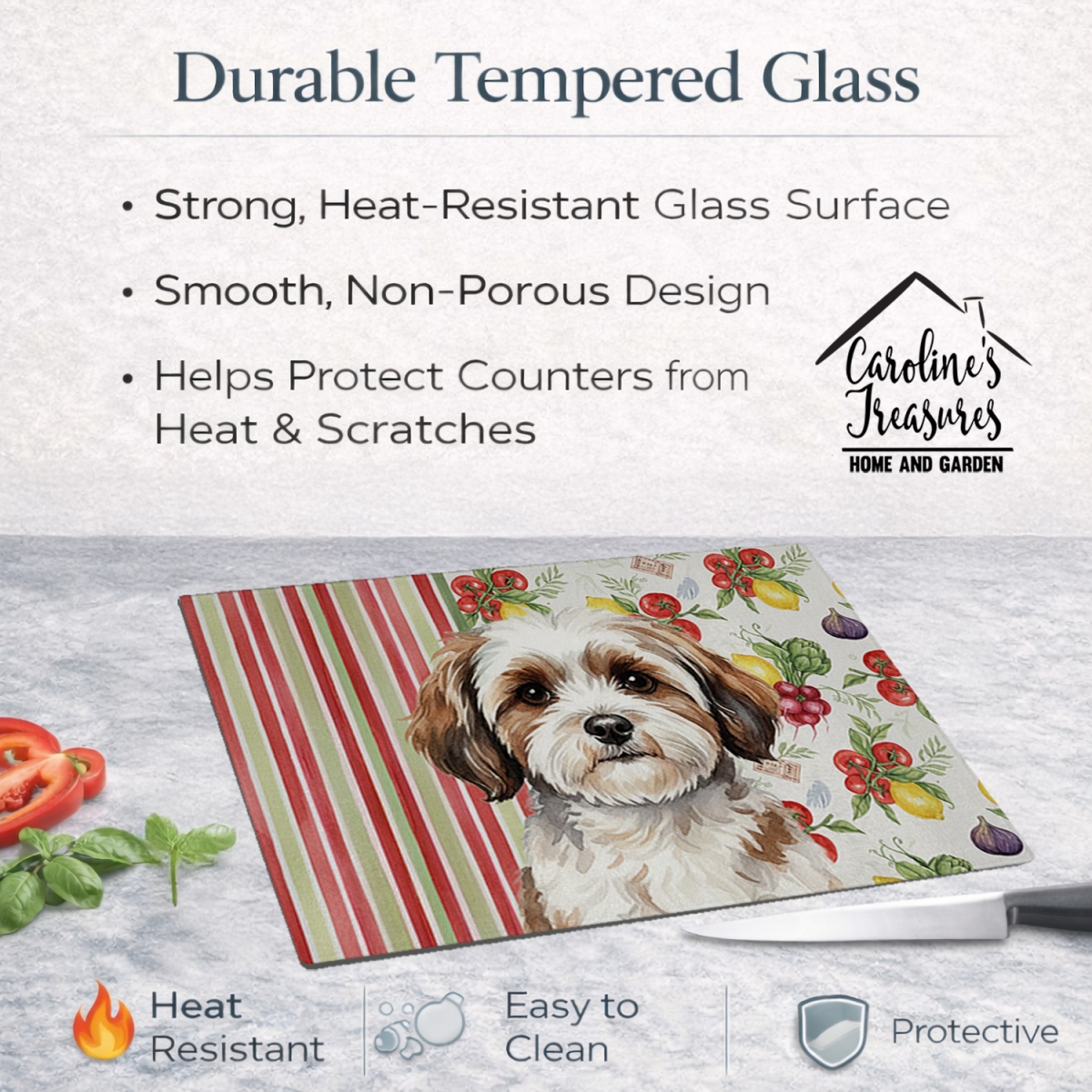 Picture of Carolines Treasures WDK8268LCB 11.25 x 15.25 in. Parti-Color Havanese Vegetables Glass Cutting Board