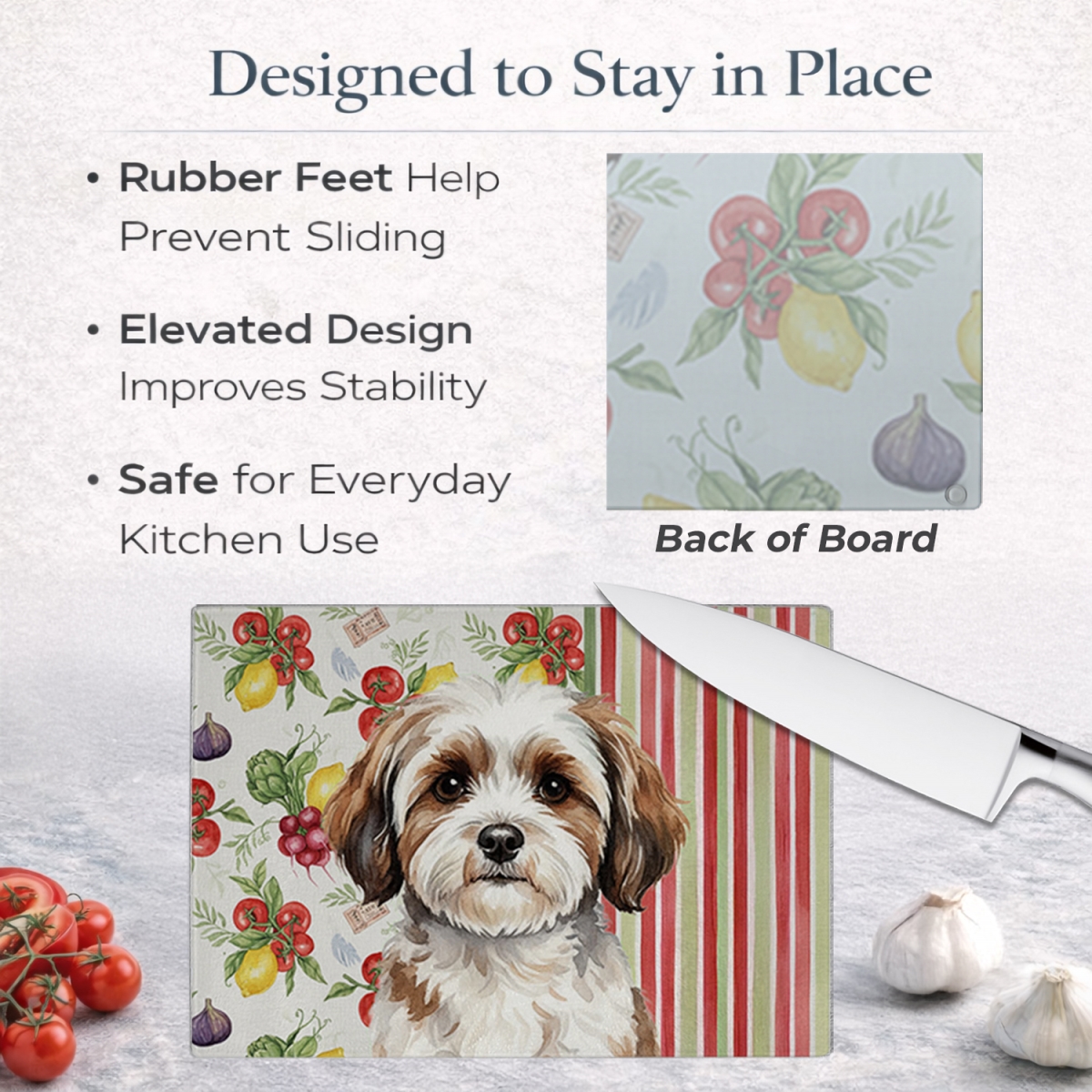 Picture of Carolines Treasures WDK8268LCB 11.25 x 15.25 in. Parti-Color Havanese Vegetables Glass Cutting Board