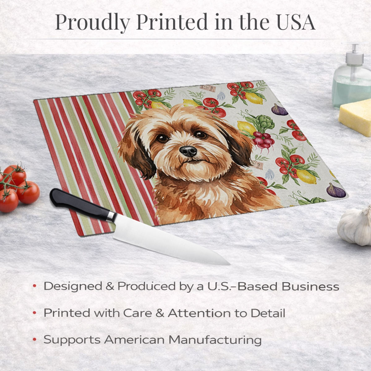 Picture of Carolines Treasures WDK8269LCB 11.25 x 15.25 in. Sable Havanese Vegetables Glass Cutting Board