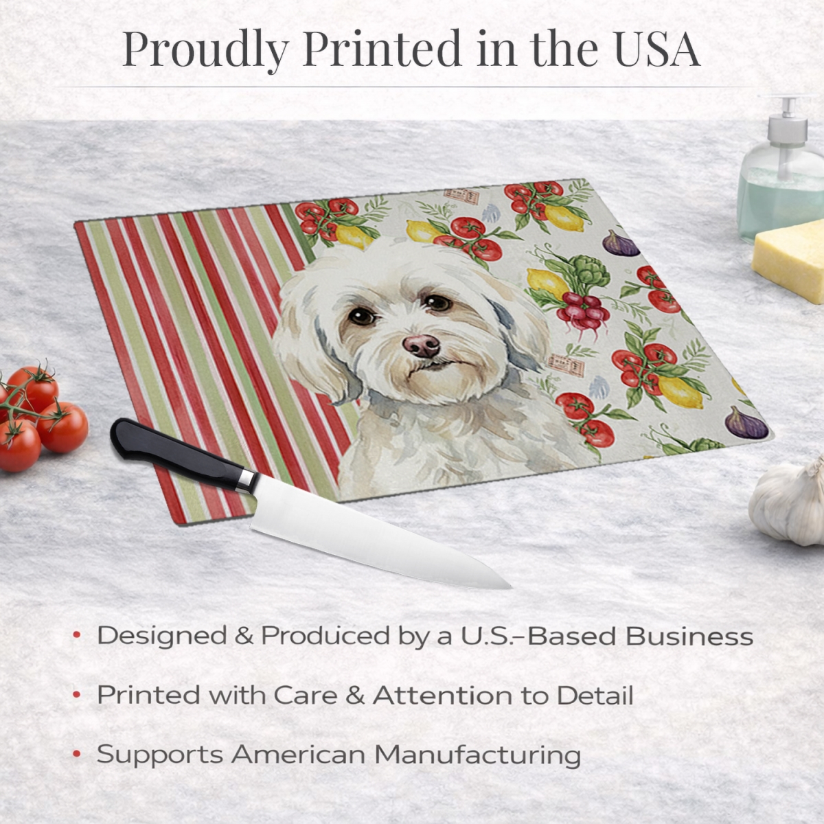 Picture of Carolines Treasures WDK8270LCB 11.25 x 15.25 in. White Havanese Vegetables Glass Cutting Board