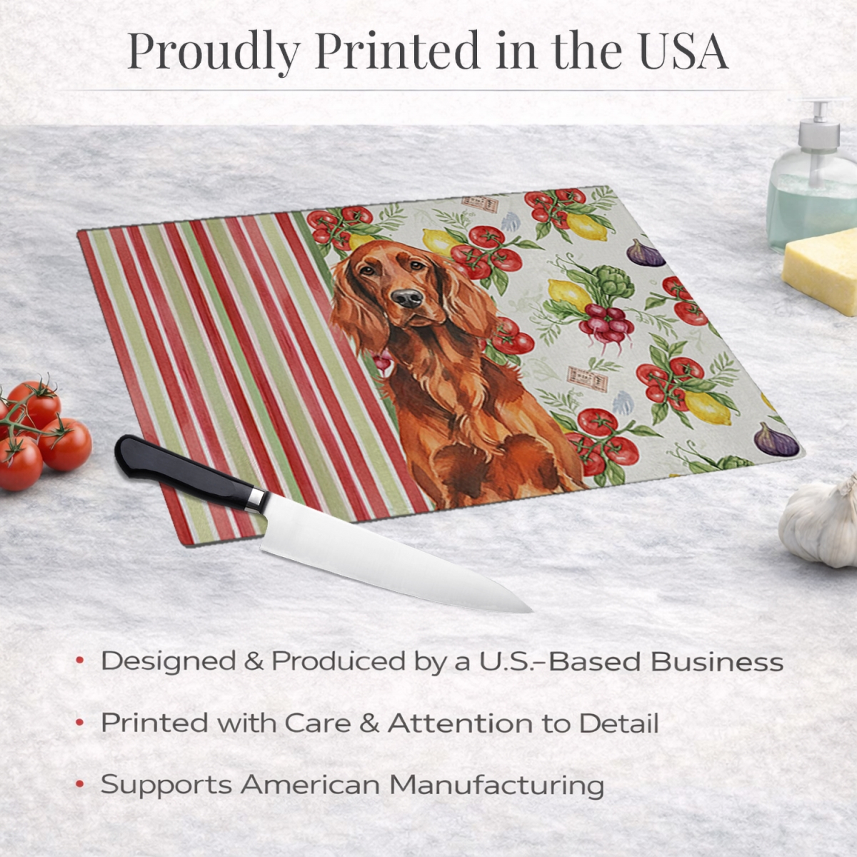 Picture of Carolines Treasures WDK8272LCB 11.25 x 15.25 in. Irish Setter Vegetables Glass Cutting Board