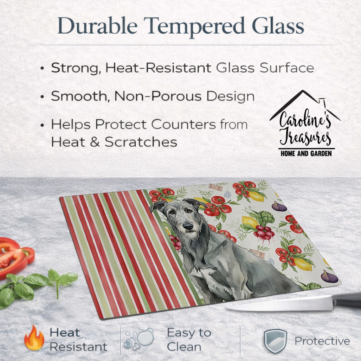 Picture of Carolines Treasures WDK8275LCB 11.25 x 15.25 in. Gray Irish Wolfhound Vegetables Glass Cutting Board