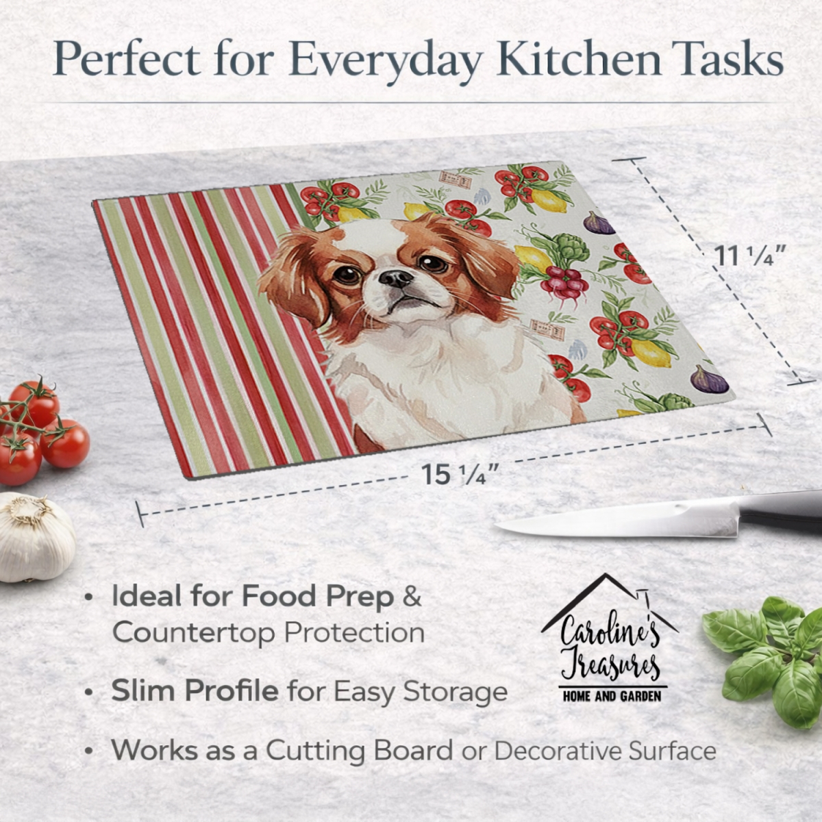 Picture of Carolines Treasures WDK8286LCB 11.25 x 15.25 in. Red & White Japanese Chin Vegetables Glass Cutting Board