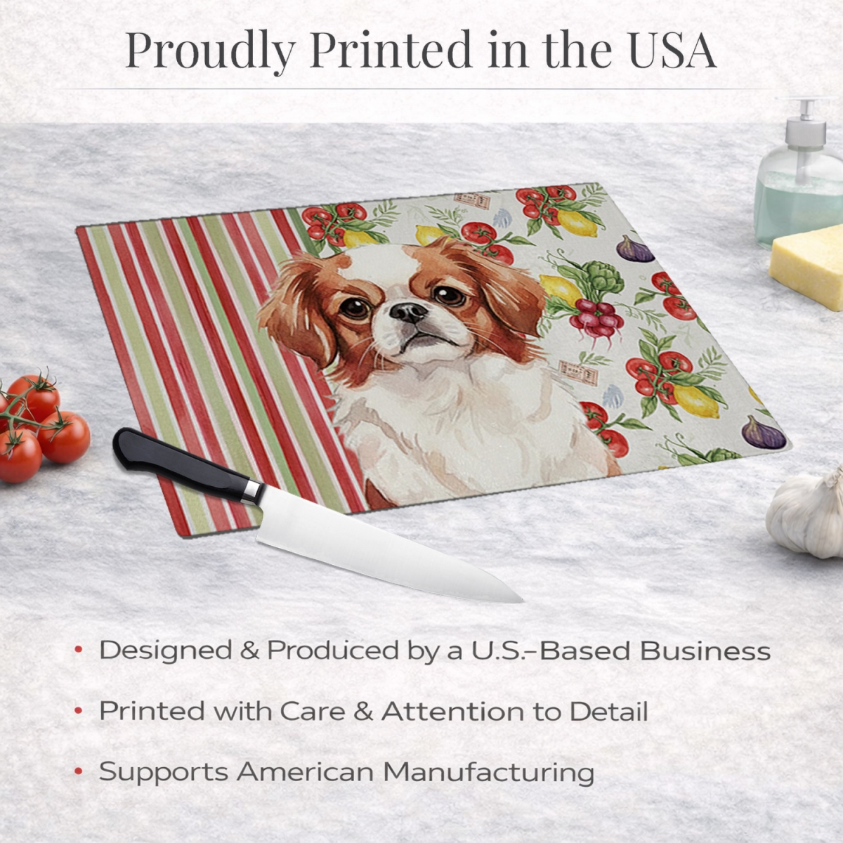 Picture of Carolines Treasures WDK8286LCB 11.25 x 15.25 in. Red & White Japanese Chin Vegetables Glass Cutting Board