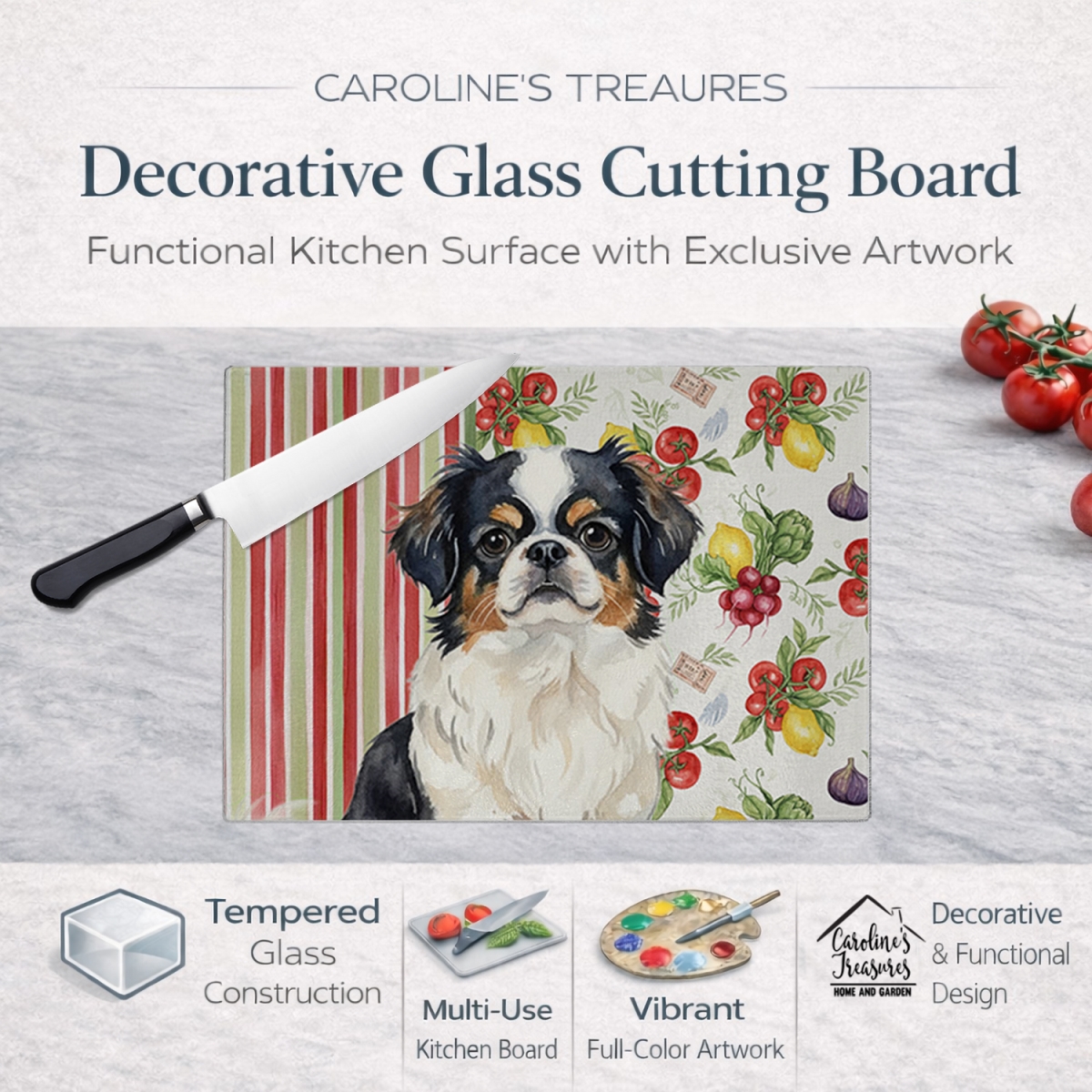 Picture of Carolines Treasures WDK8287LCB 11.25 x 15.25 in. Tricolor Japanese Chin Vegetables Glass Cutting Board