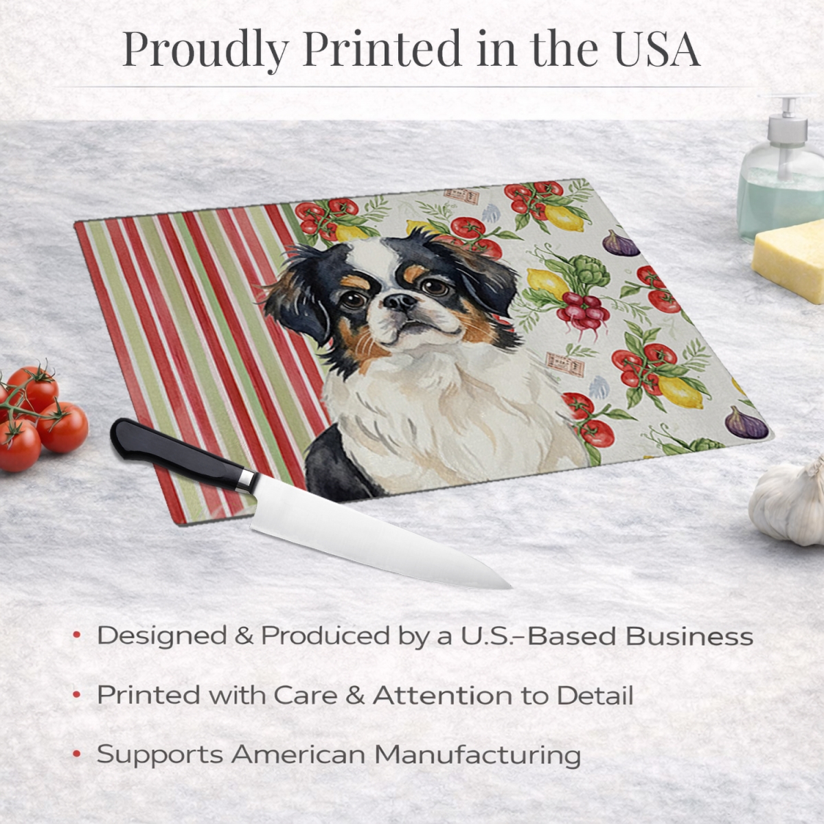 Picture of Carolines Treasures WDK8287LCB 11.25 x 15.25 in. Tricolor Japanese Chin Vegetables Glass Cutting Board