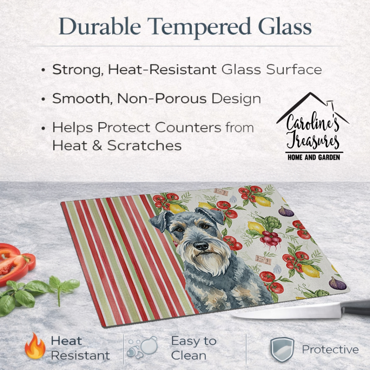 Picture of Carolines Treasures WDK8289LCB 11.25 x 15.25 in. Kerry Blue Terrier Vegetables Glass Cutting Board