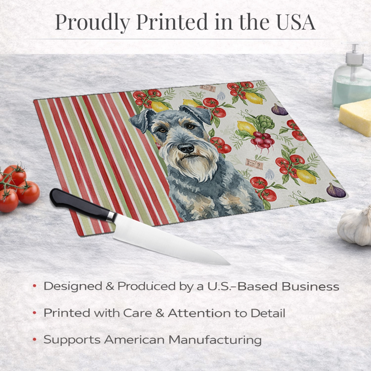 Picture of Carolines Treasures WDK8289LCB 11.25 x 15.25 in. Kerry Blue Terrier Vegetables Glass Cutting Board