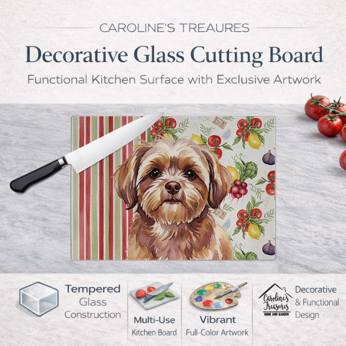 Picture of Carolines Treasures WDK8419LCB 11.25 x 15.25 in. Liver Shih Tzu Vegetables Glass Cutting Board