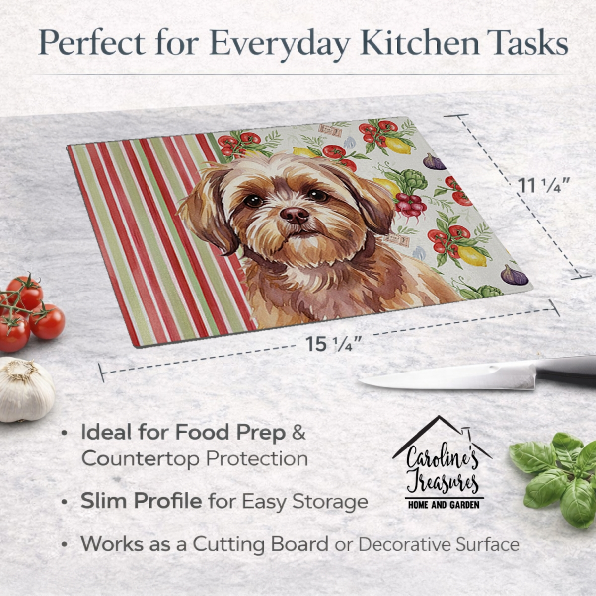 Picture of Carolines Treasures WDK8419LCB 11.25 x 15.25 in. Liver Shih Tzu Vegetables Glass Cutting Board