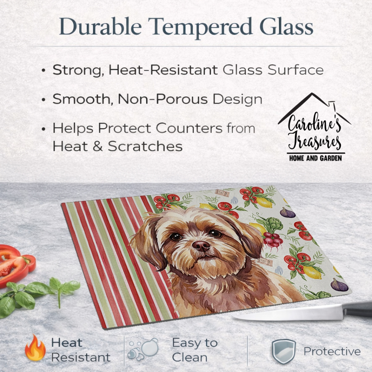 Picture of Carolines Treasures WDK8419LCB 11.25 x 15.25 in. Liver Shih Tzu Vegetables Glass Cutting Board