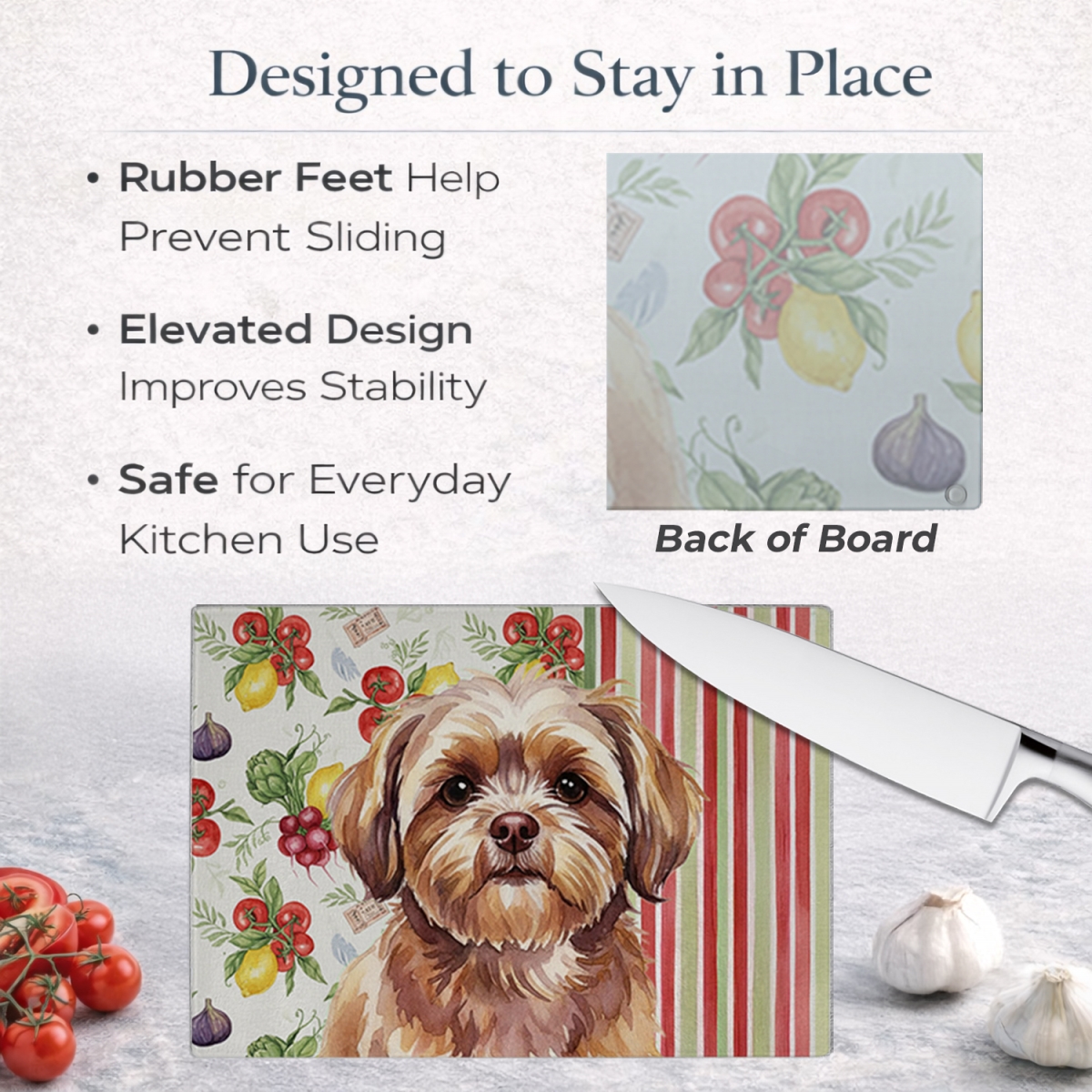 Picture of Carolines Treasures WDK8419LCB 11.25 x 15.25 in. Liver Shih Tzu Vegetables Glass Cutting Board