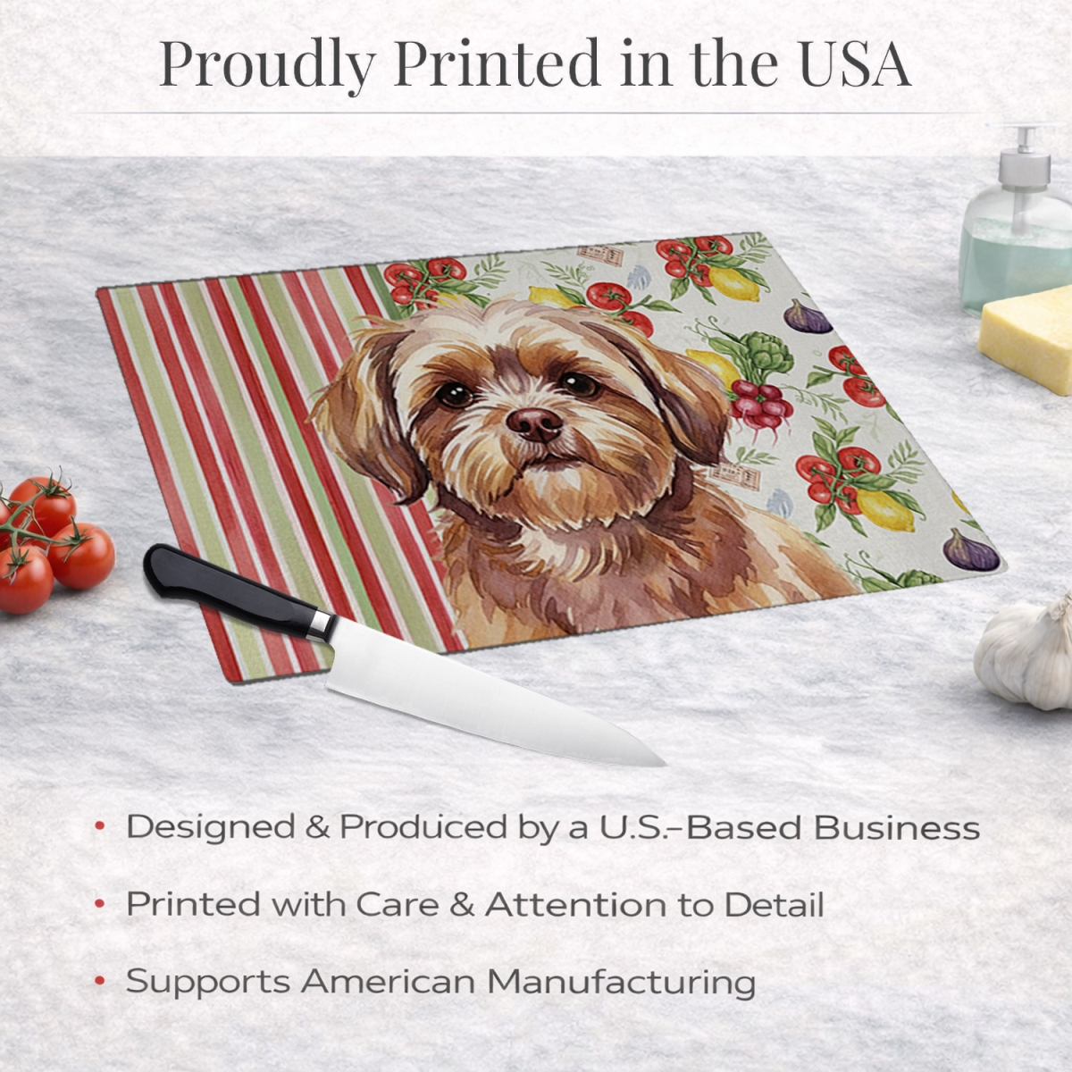 Picture of Carolines Treasures WDK8419LCB 11.25 x 15.25 in. Liver Shih Tzu Vegetables Glass Cutting Board