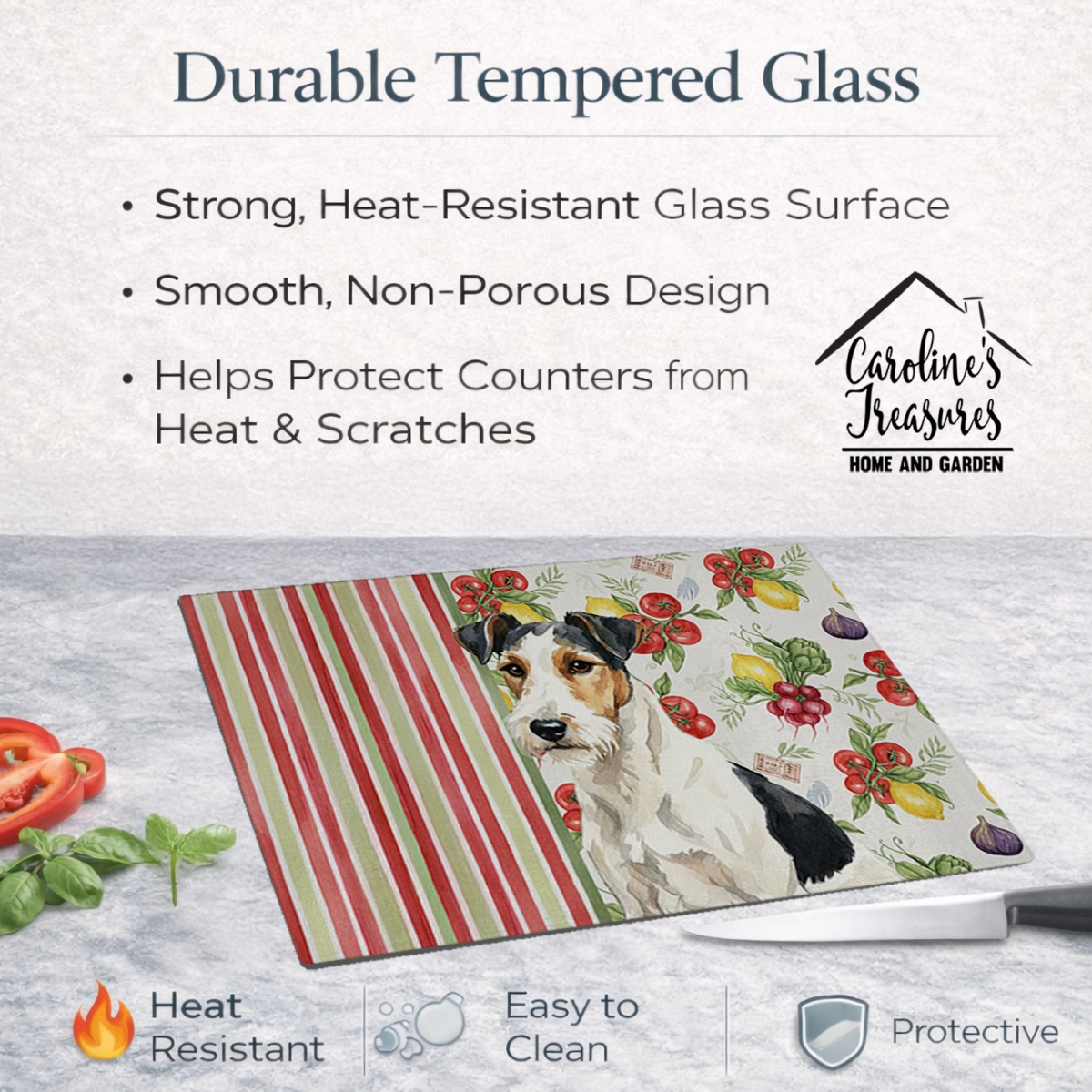 Picture of Carolines Treasures WDK8425LCB 11.25 x 15.25 in. Smooth Fox Terrier Vegetables Glass Cutting Board