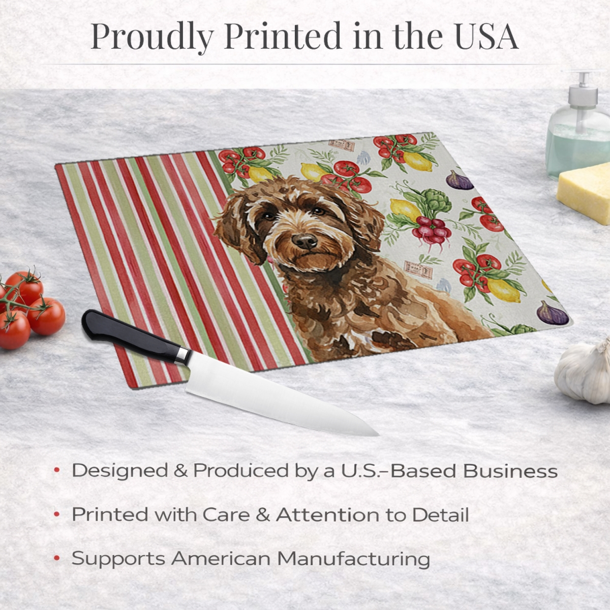 Picture of Carolines Treasures WDK8426LCB 11.25 x 15.25 in. Spanish Water Dog Vegetables Glass Cutting Board
