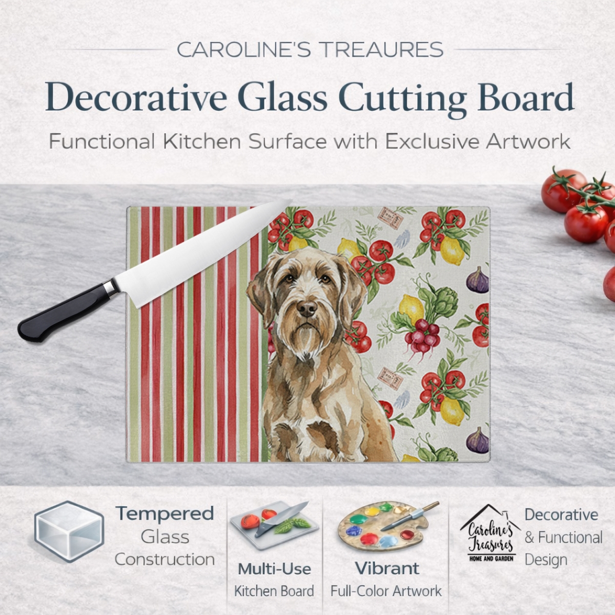 Picture of Carolines Treasures WDK8427LCB 11.25 x 15.25 in. Spinone Italiano Vegetables Glass Cutting Board