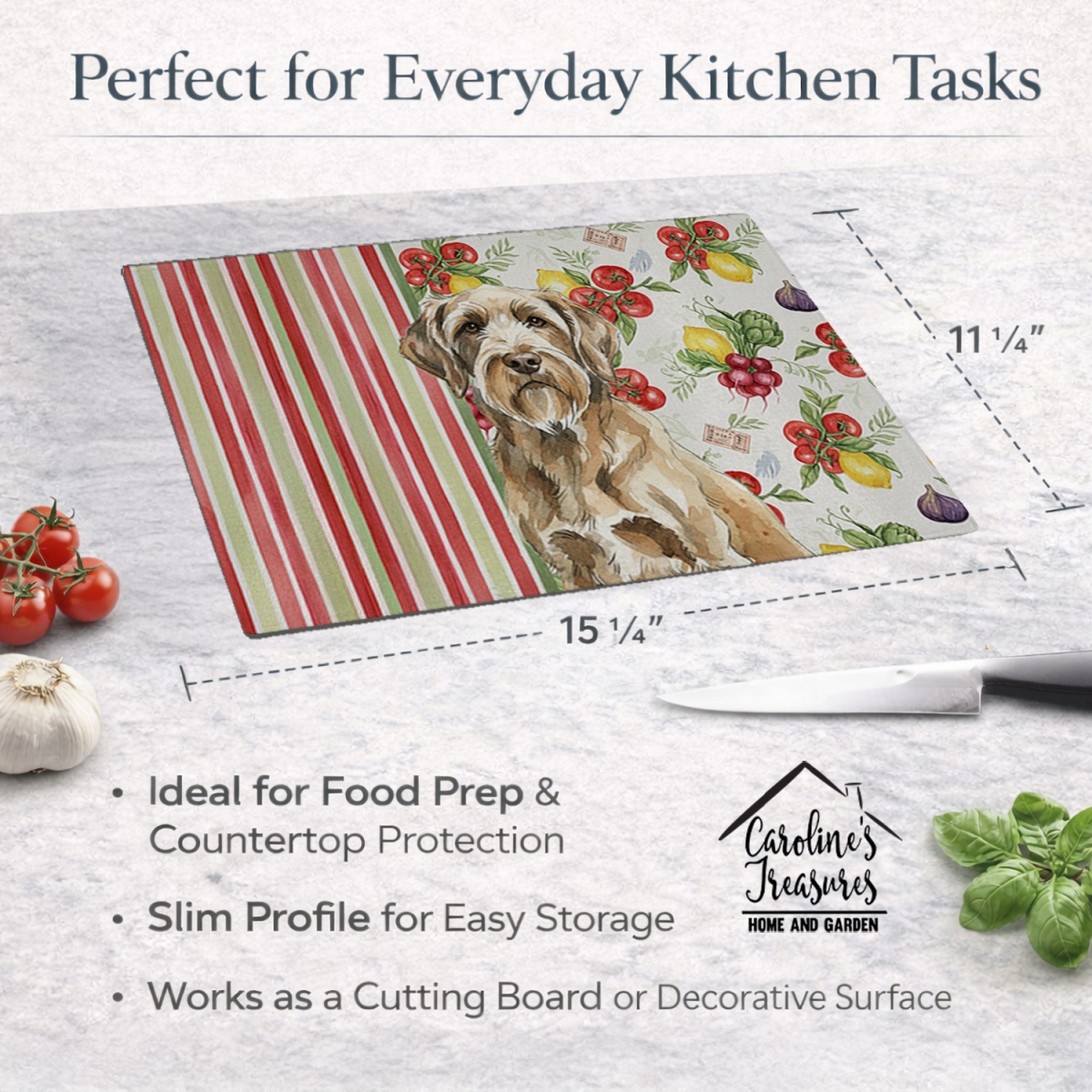 Picture of Carolines Treasures WDK8427LCB 11.25 x 15.25 in. Spinone Italiano Vegetables Glass Cutting Board
