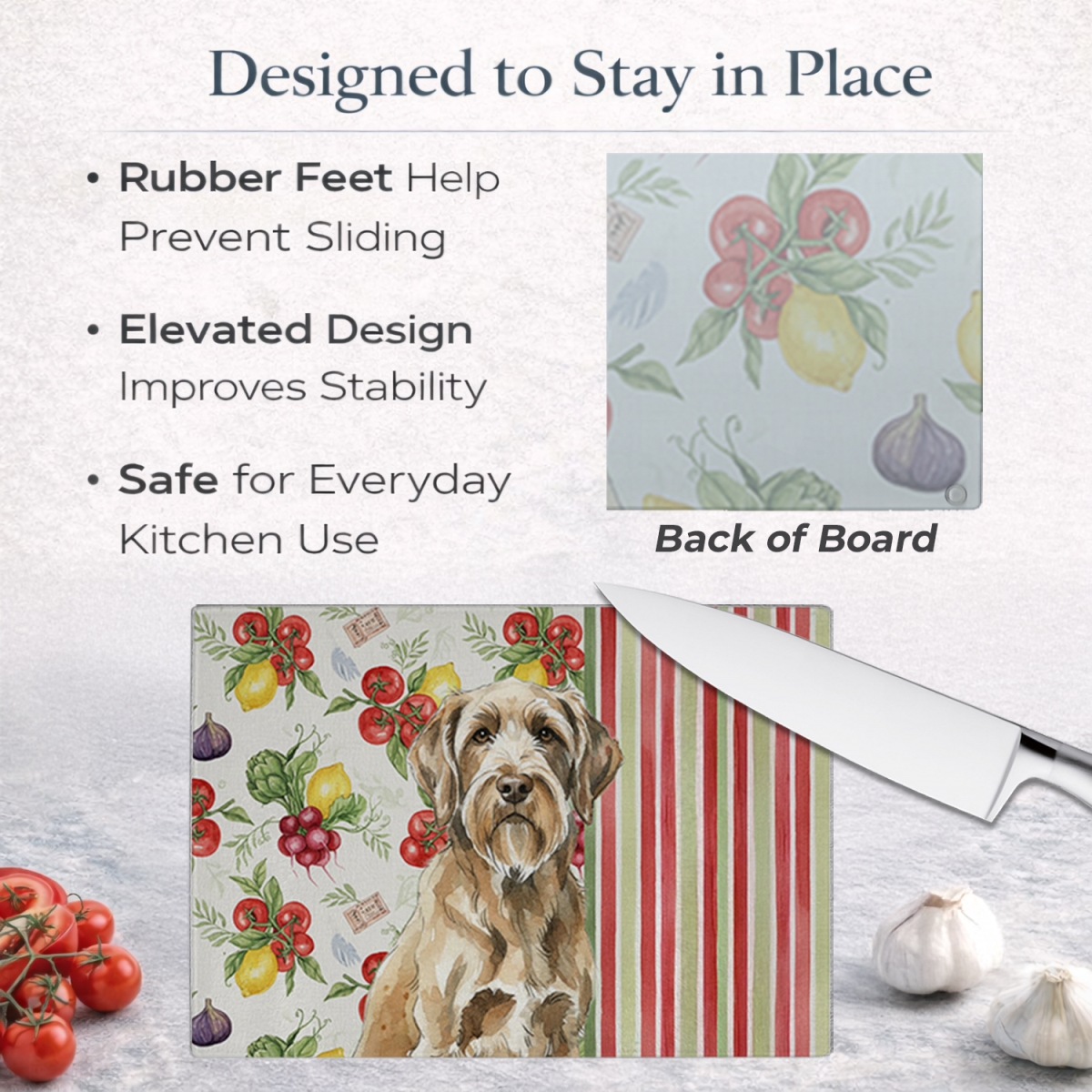 Picture of Carolines Treasures WDK8427LCB 11.25 x 15.25 in. Spinone Italiano Vegetables Glass Cutting Board