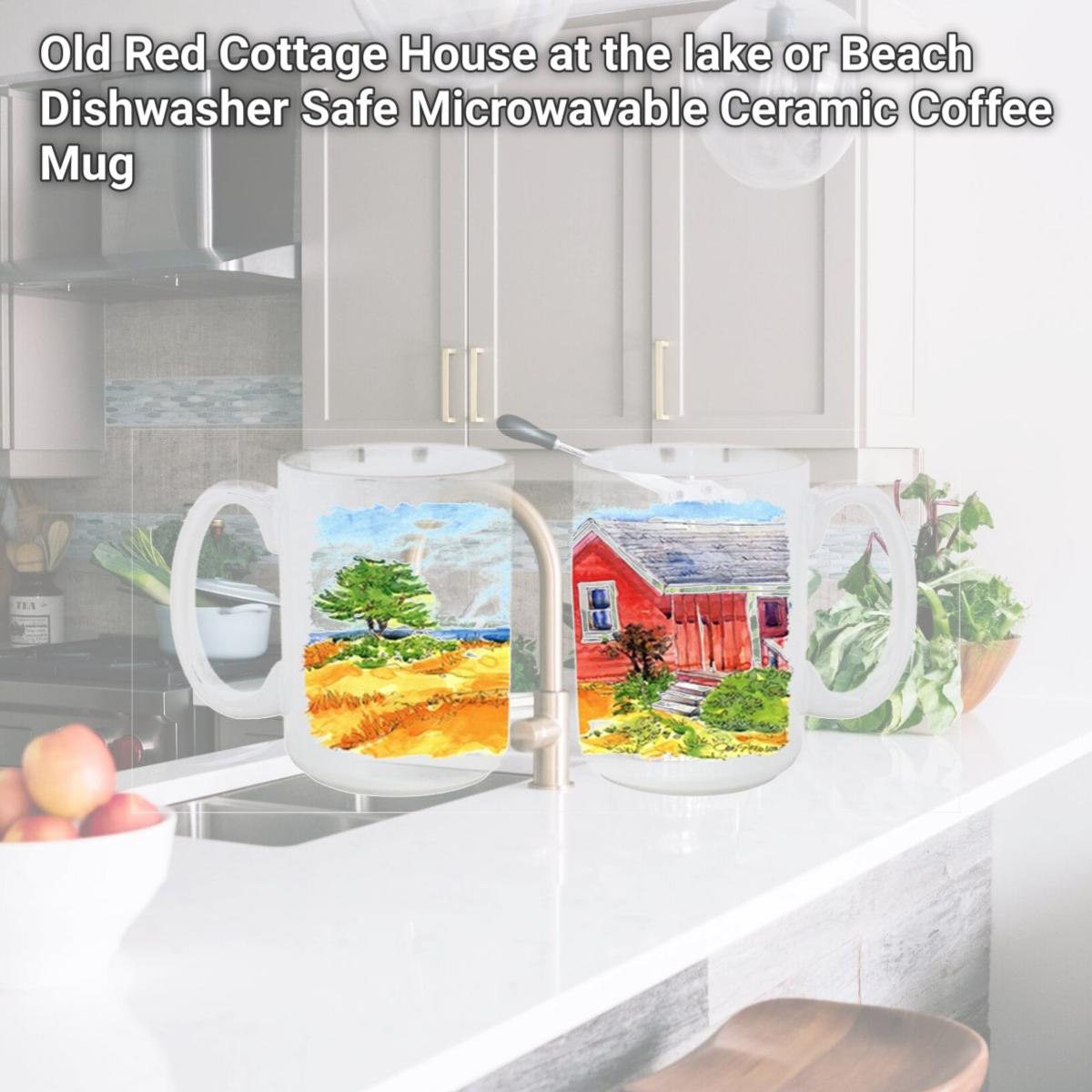 Picture of Carolines Treasures 6041CM15 Old Red Cottage House at the lake or Beach Dishwasher Safe Microwavable Ceramic Coffee Mug