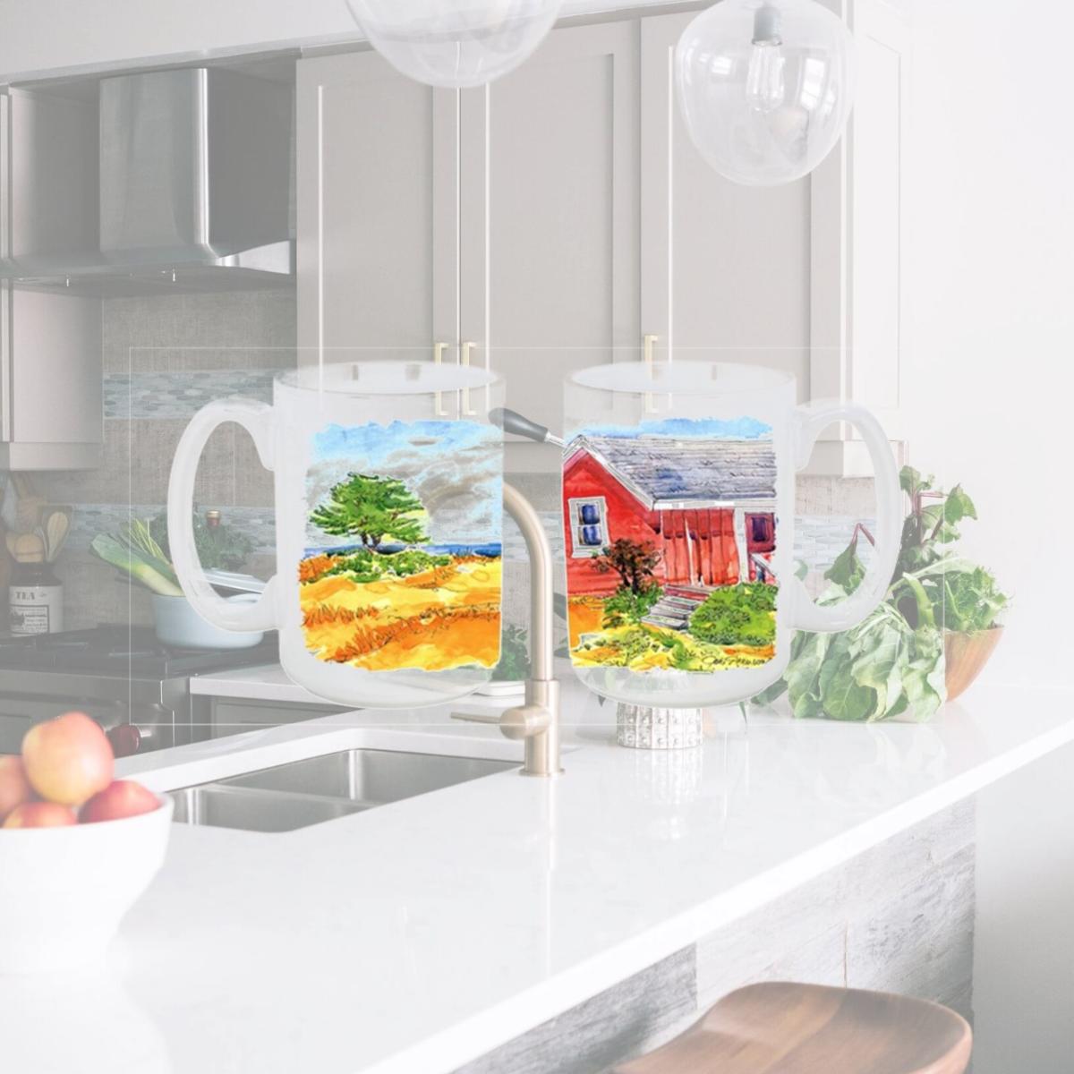 Picture of Carolines Treasures 6041CM15 Old Red Cottage House at the lake or Beach Dishwasher Safe Microwavable Ceramic Coffee Mug