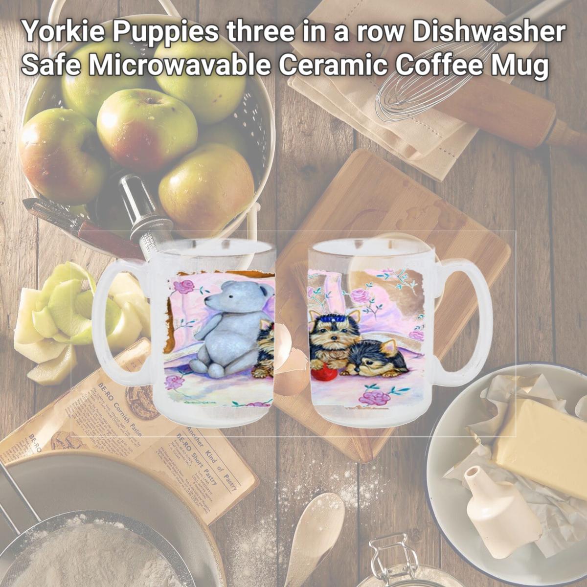 Picture of Carolines Treasures 7192CM15 Yorkie Puppies three in a row Dishwasher Safe Microwavable Ceramic Coffee Mug