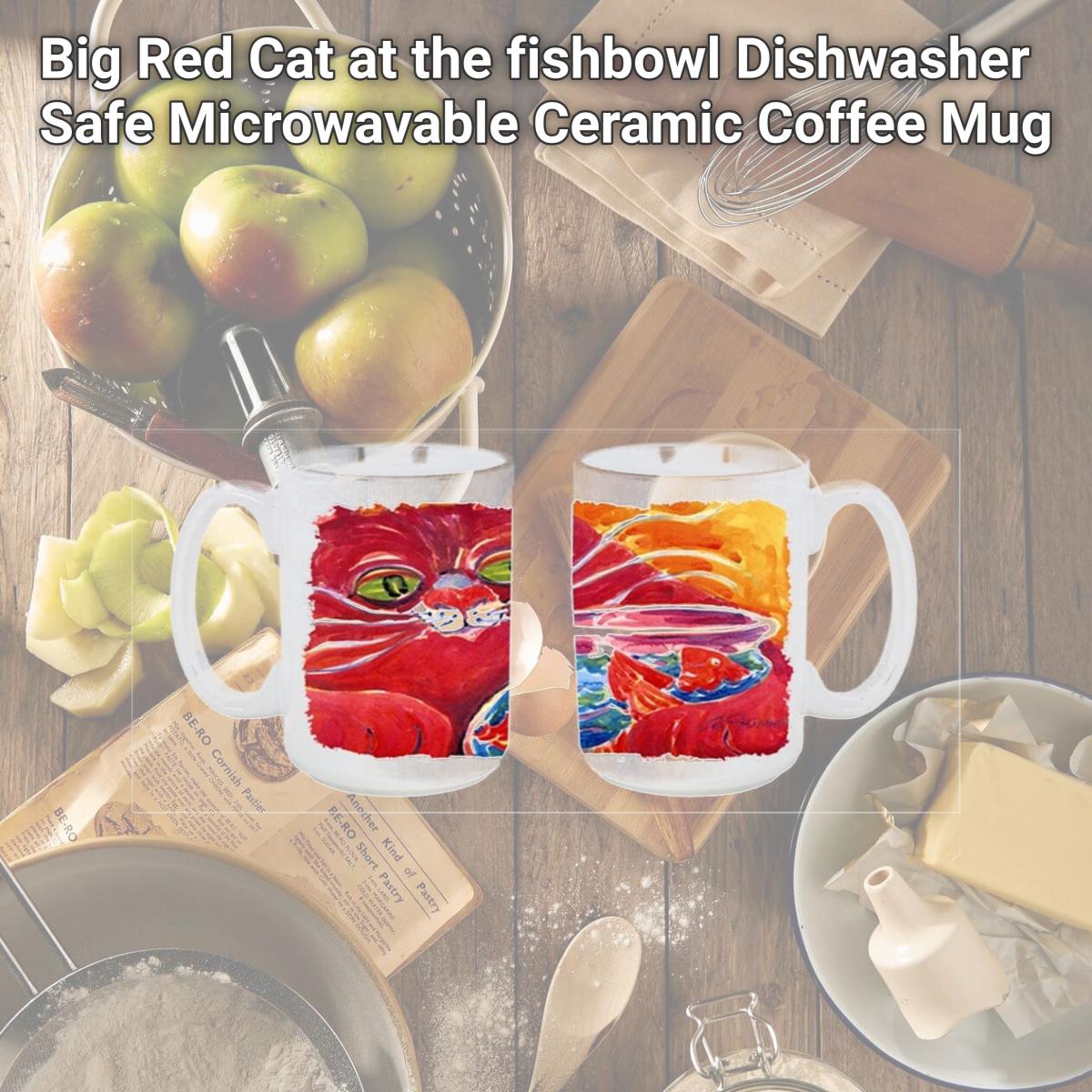 Picture of Carolines Treasures 6048CM15 Big Red Cat at the fishbowl Dishwasher Safe Microwavable Ceramic Coffee Mug