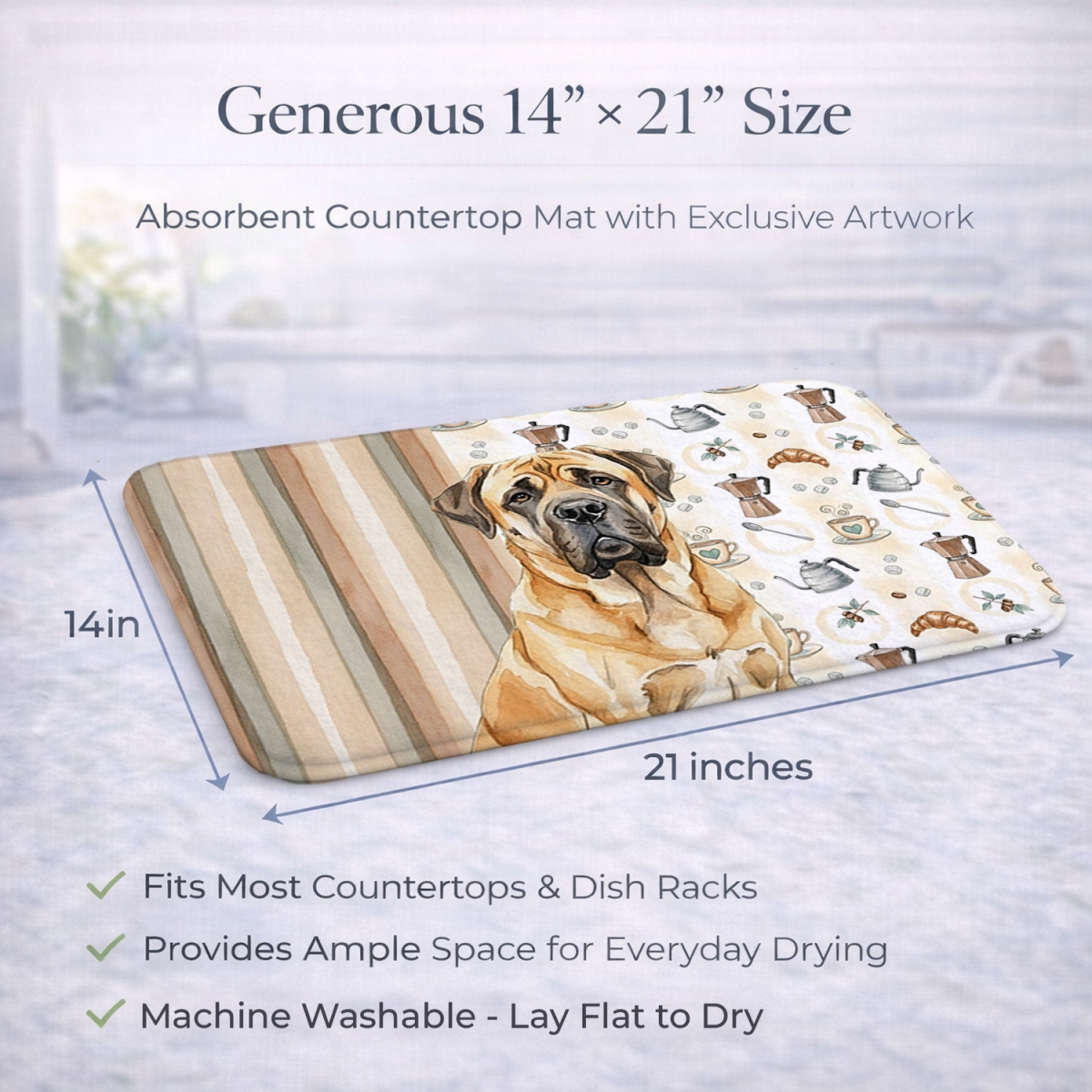 Picture of Carolines Treasures WDK7426DDM 21 x 14 in. Fawn English Mastiff Coffee Bar Dish Drying Mat