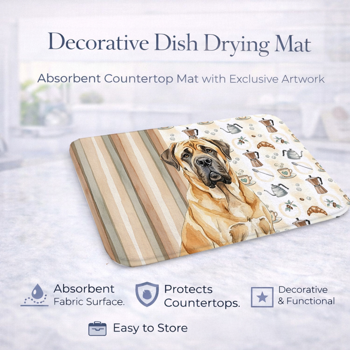 Picture of Carolines Treasures WDK7426DDM 21 x 14 in. Fawn English Mastiff Coffee Bar Dish Drying Mat