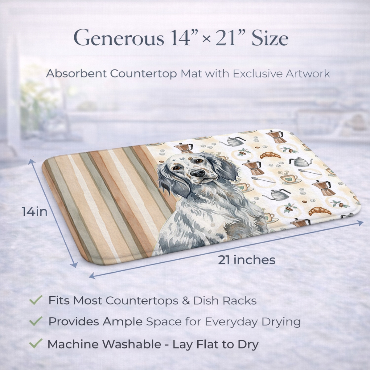 Picture of Carolines Treasures WDK7427DDM 21 x 14 in. Blue Belton English Setter Coffee Bar Dish Drying Mat