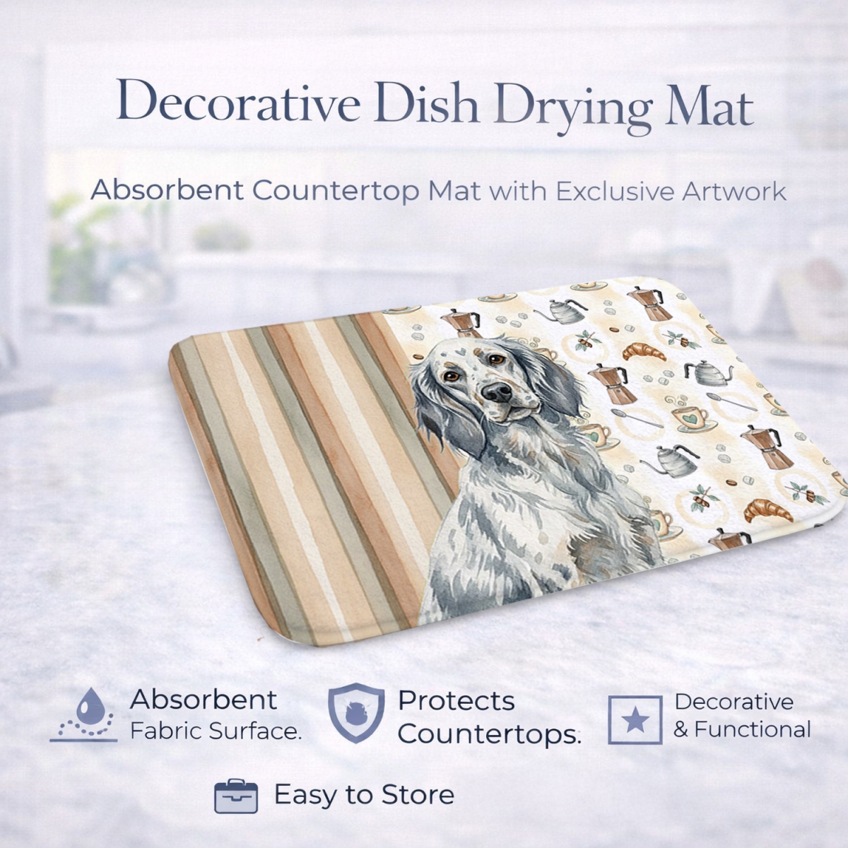 Picture of Carolines Treasures WDK7427DDM 21 x 14 in. Blue Belton English Setter Coffee Bar Dish Drying Mat