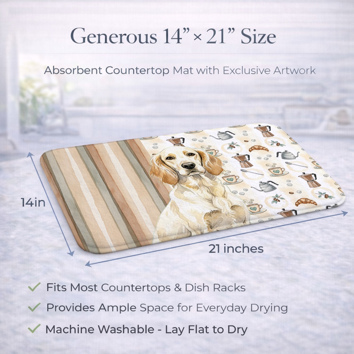 Picture of Carolines Treasures WDK7428DDM 21 x 14 in. Lemon Belton English Setter Coffee Bar Dish Drying Mat