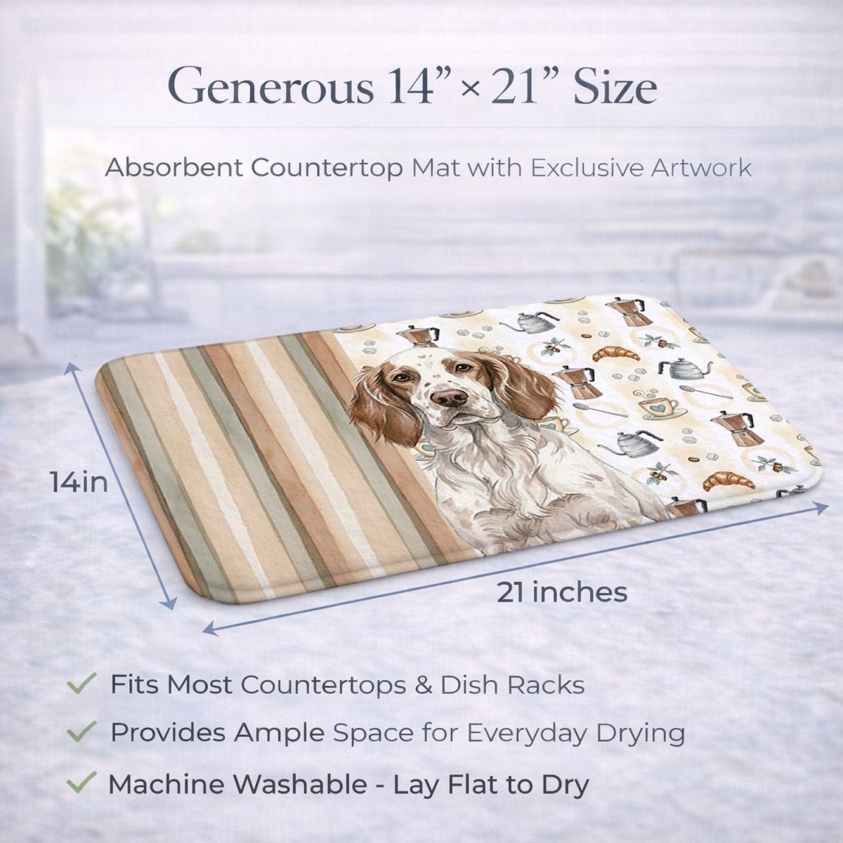 Picture of Carolines Treasures WDK7429DDM 21 x 14 in. Liver Belton English Setter Coffee Bar Dish Drying Mat