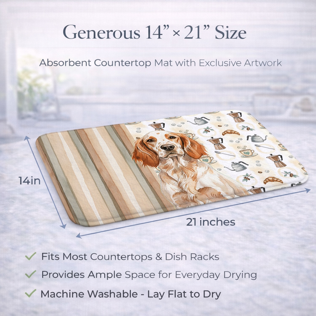 Picture of Carolines Treasures WDK7430DDM 21 x 14 in. Orange Belton English Setter Coffee Bar Dish Drying Mat