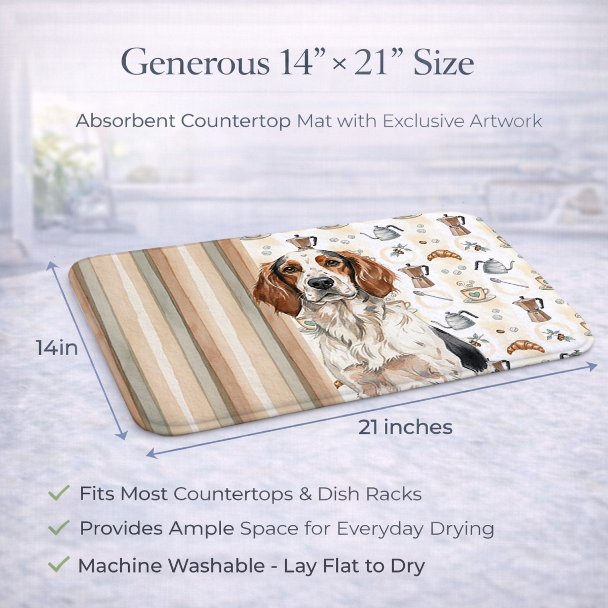 Picture of Carolines Treasures WDK7431DDM 21 x 14 in. Tricolor English Setter Coffee Bar Dish Drying Mat
