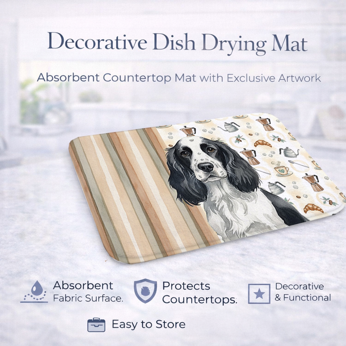 Picture of Carolines Treasures WDK7432DDM 21 x 14 in. Black & White English Springer Spaniel Coffee Bar Dish Drying Mat