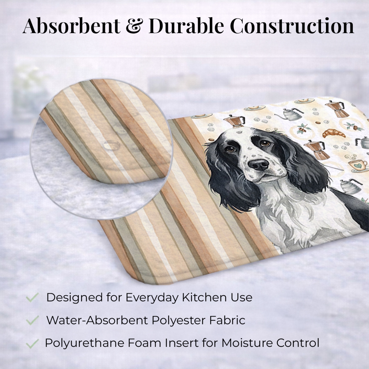 Picture of Carolines Treasures WDK7432DDM 21 x 14 in. Black & White English Springer Spaniel Coffee Bar Dish Drying Mat