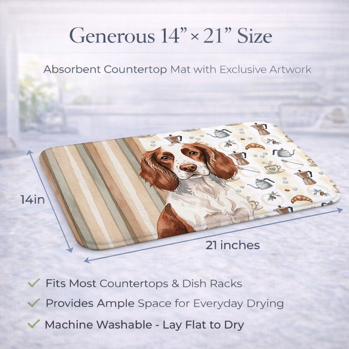 Picture of Carolines Treasures WDK7433DDM 21 x 14 in. Liver & White English Springer Spaniel Coffee Bar Dish Drying Mat
