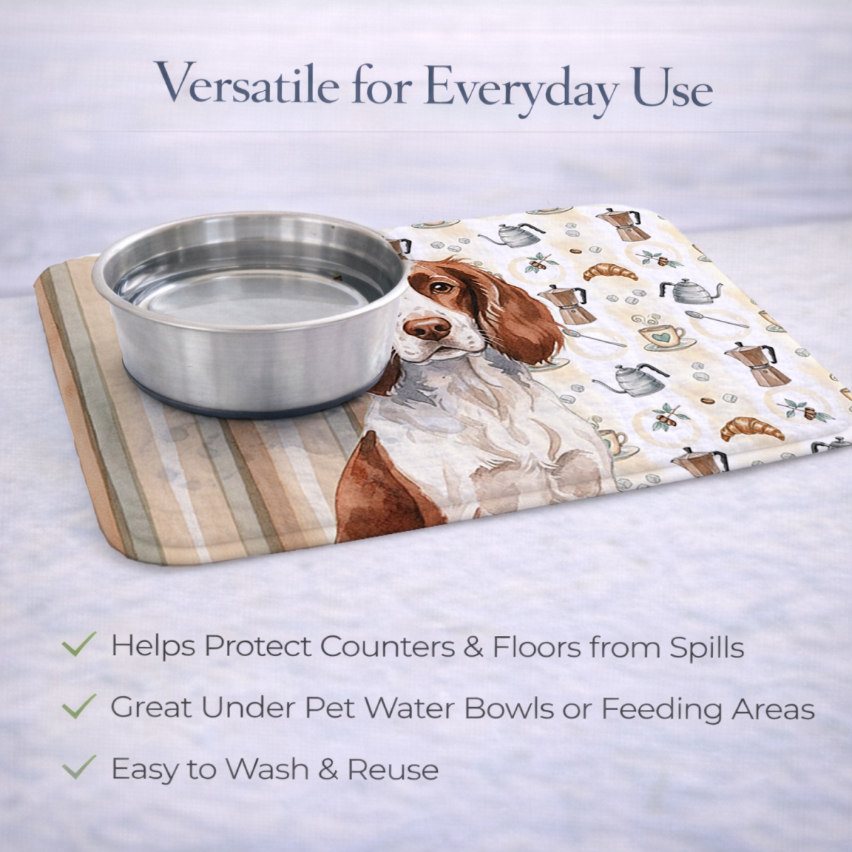 Picture of Carolines Treasures WDK7433DDM 21 x 14 in. Liver & White English Springer Spaniel Coffee Bar Dish Drying Mat