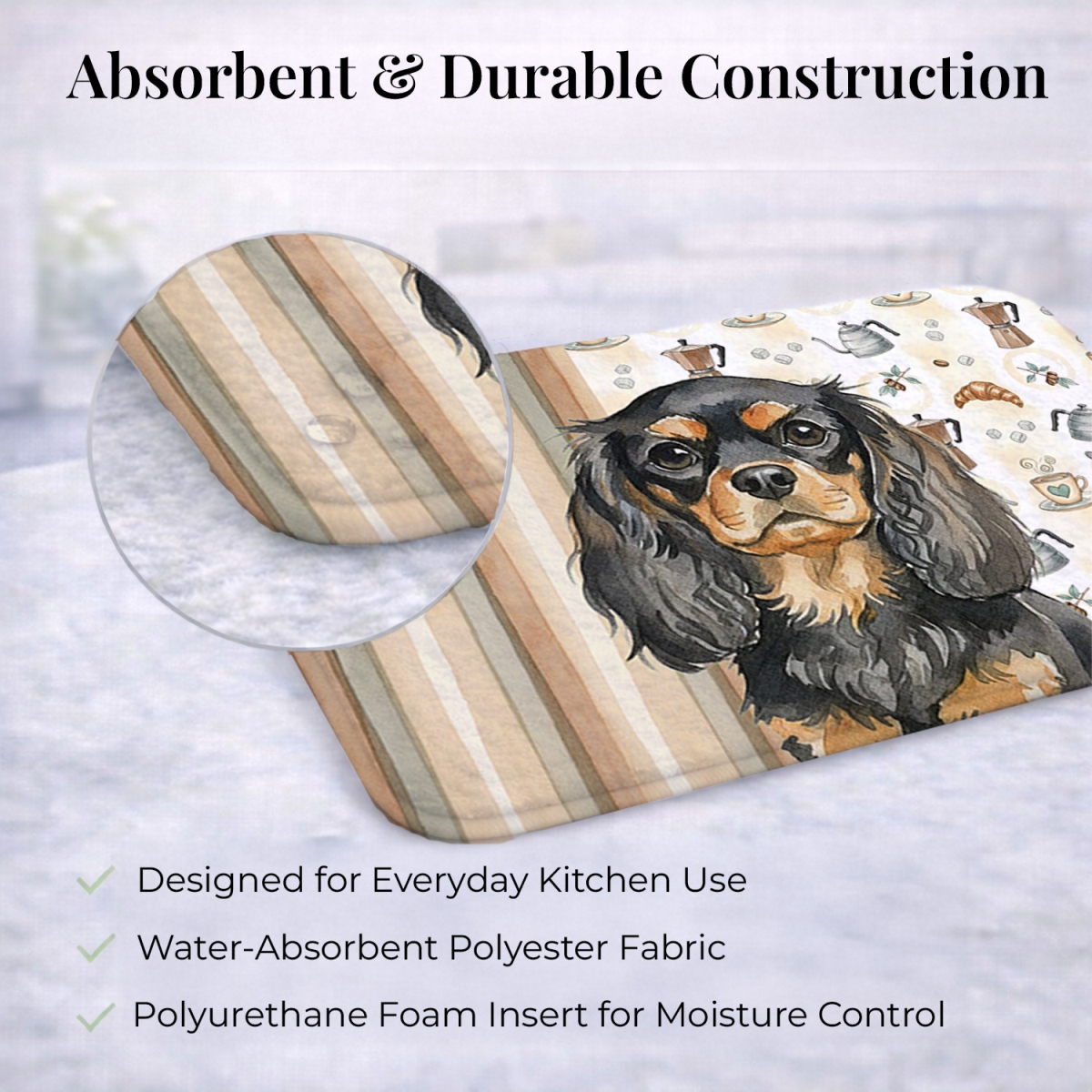Picture of Carolines Treasures WDK7434DDM 21 x 14 in. Black & Tan English Toy Spaniel Coffee Bar Dish Drying Mat
