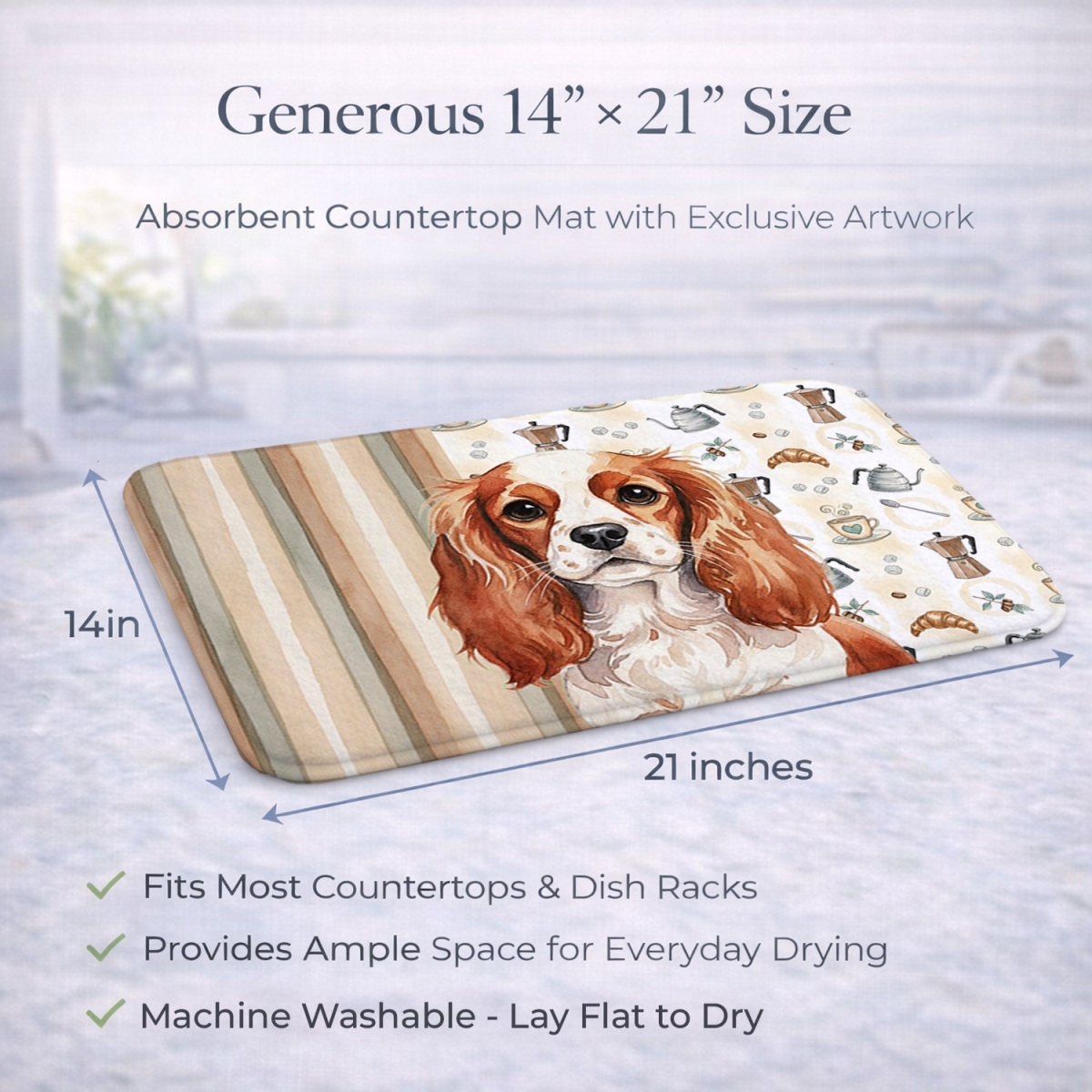Picture of Carolines Treasures WDK7435DDM 21 x 14 in. Blenheim English Toy Spaniel Coffee Bar Dish Drying Mat