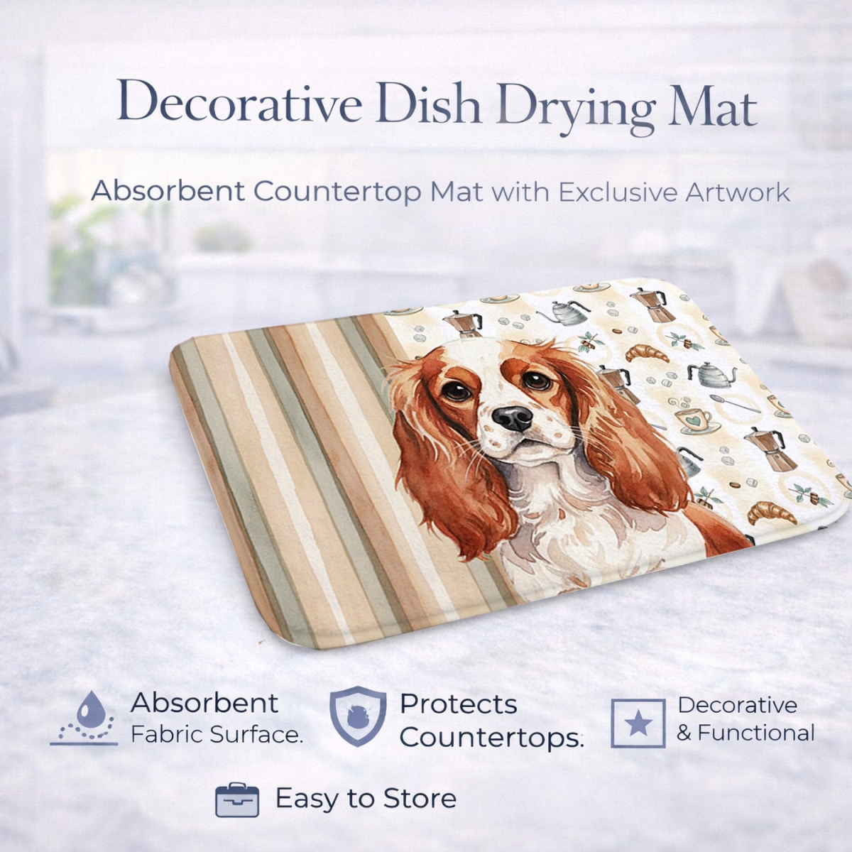 Picture of Carolines Treasures WDK7435DDM 21 x 14 in. Blenheim English Toy Spaniel Coffee Bar Dish Drying Mat