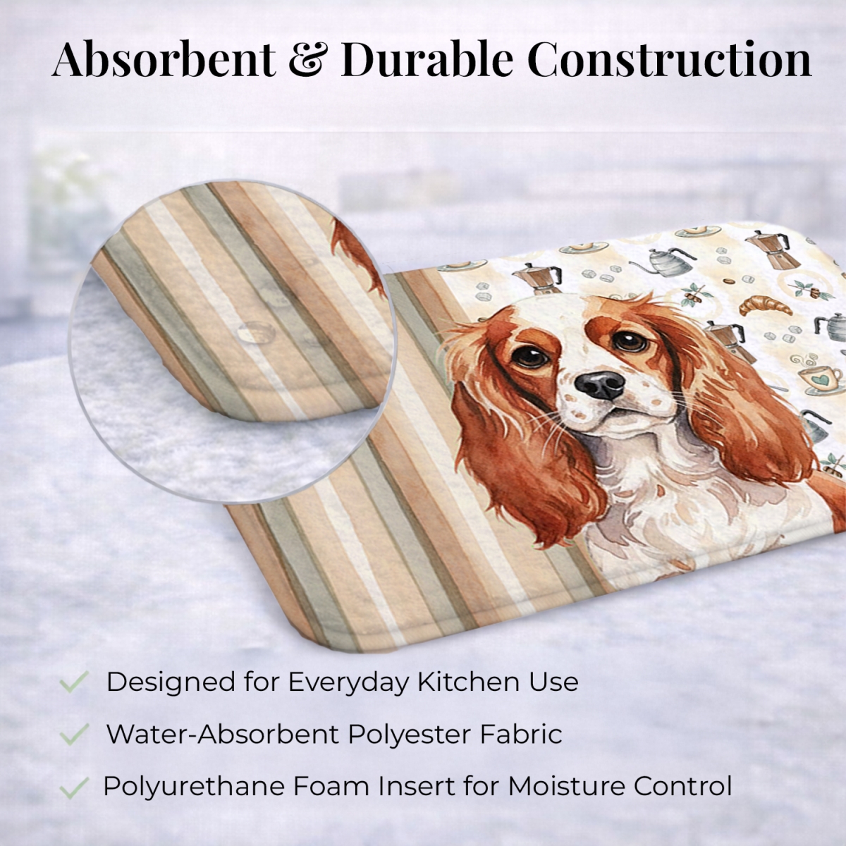 Picture of Carolines Treasures WDK7435DDM 21 x 14 in. Blenheim English Toy Spaniel Coffee Bar Dish Drying Mat
